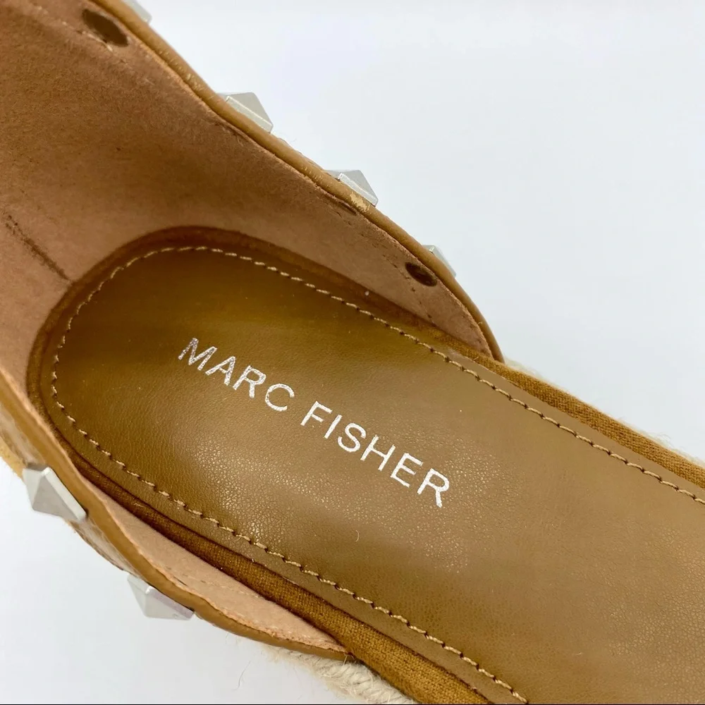 Marc Fisher Light Brown Suede Jazlyn Studded Ankle Strap Espadrille Sandal